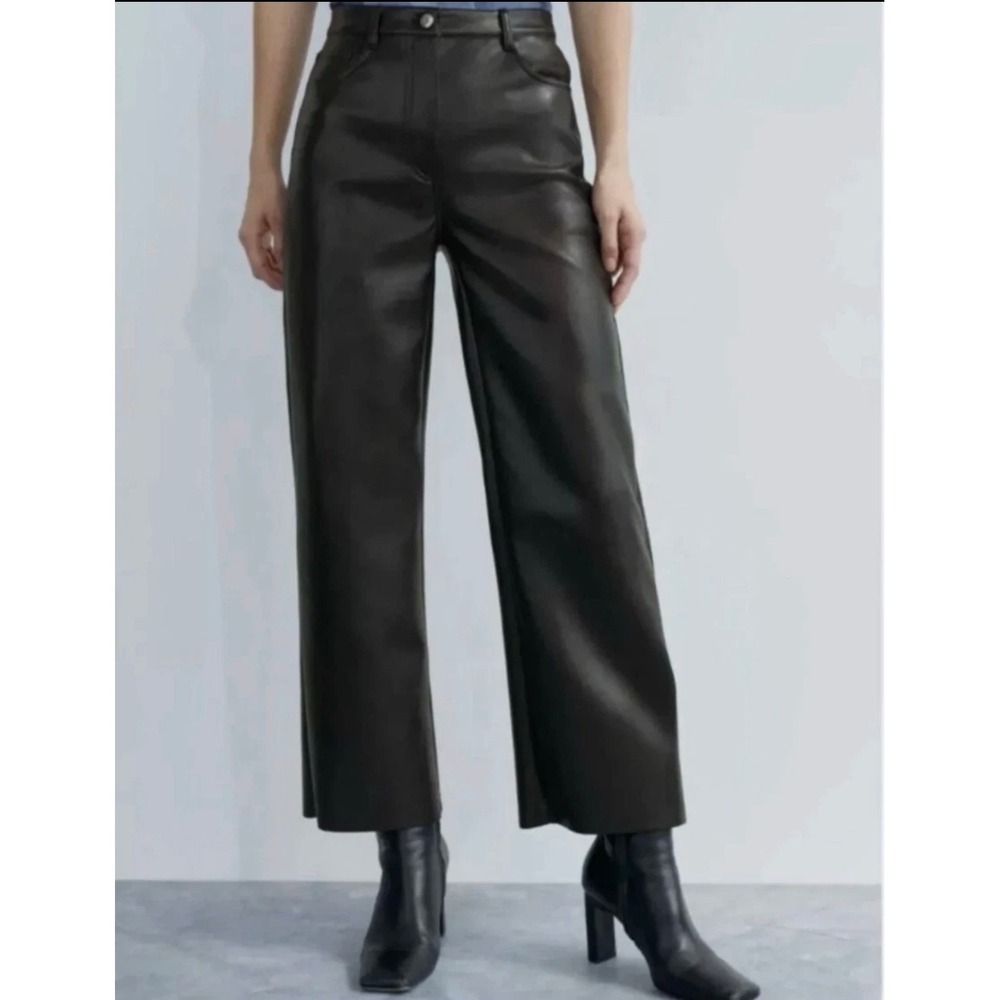 Wilfred Free Aritzia Command Pant Black Vegan Leather High Rise Wide Leg Size 10